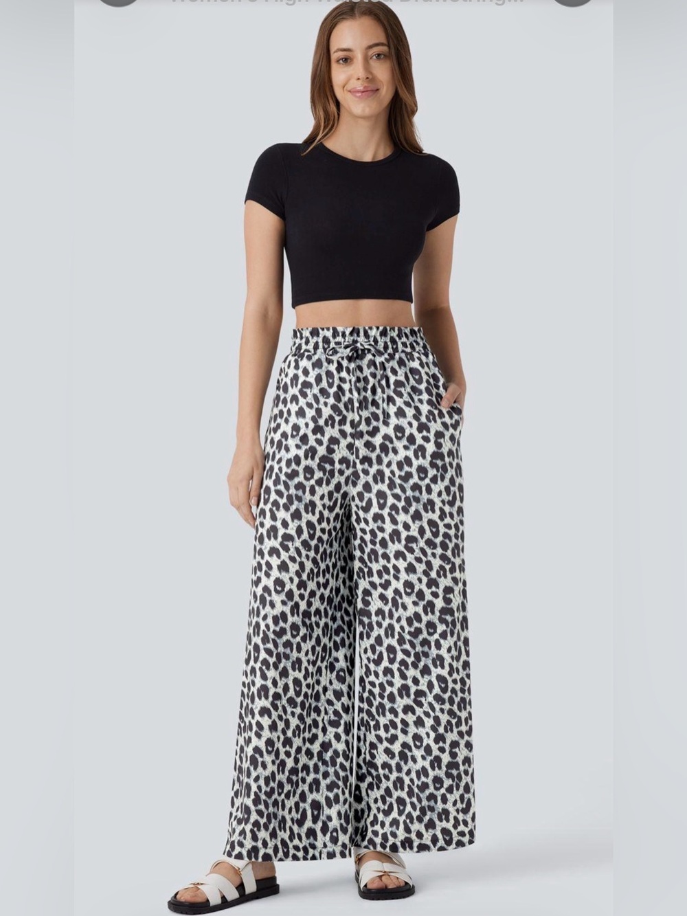 Halara Leopard Print Wide Leg Pants Small Regular NWOT